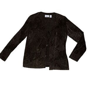 CHICO’S TRAVELERS Green Floral Knit Tied Cardigan Size 1 (S)